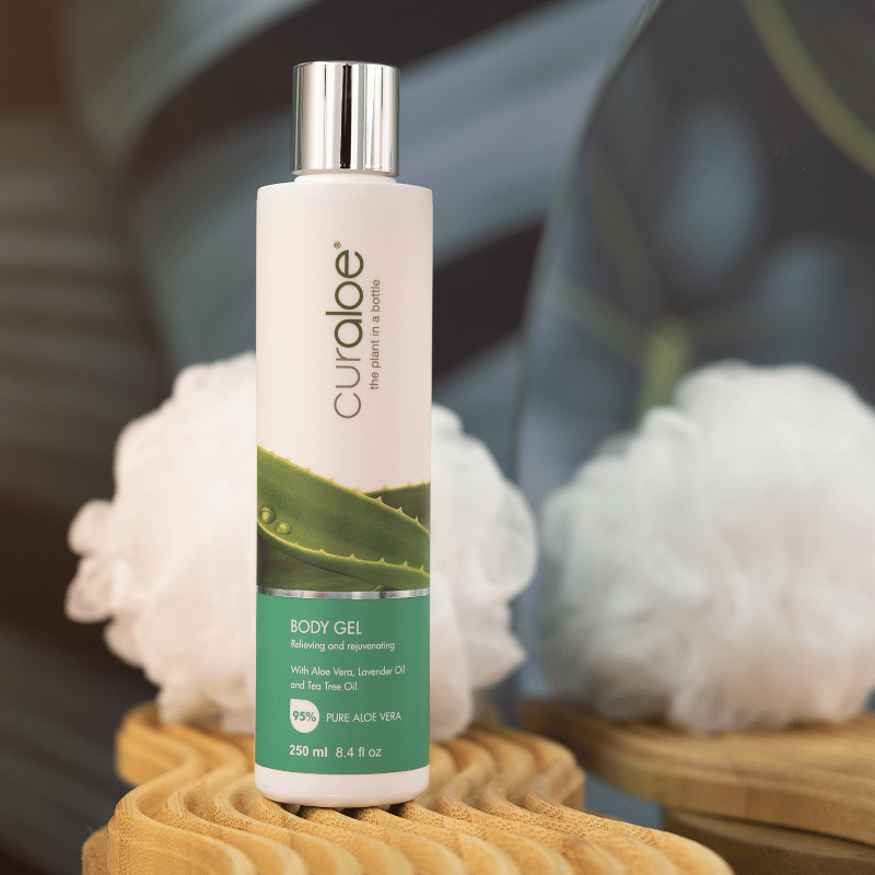 Aloe Vera-based skin healing gel by Curaloe, quickly absorbed, providing antibacterial protection and soothing inflammation