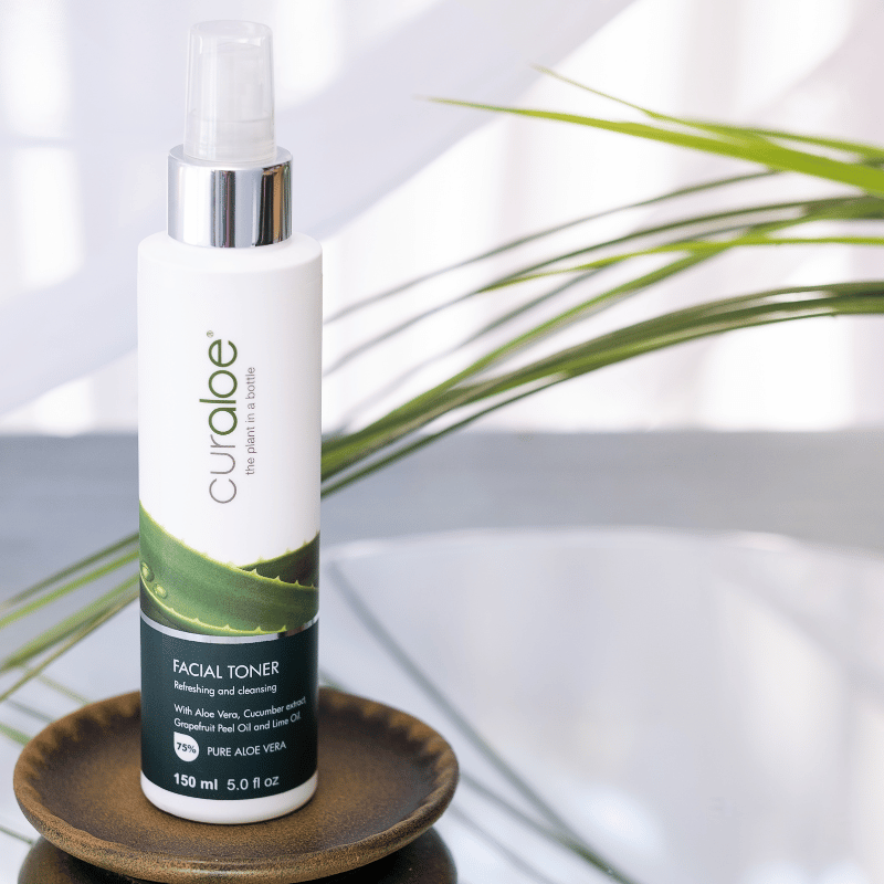 Deep cleansing action of Curaloe Facial Toner, removing dirt and oil, ideal for normal and oily skin types