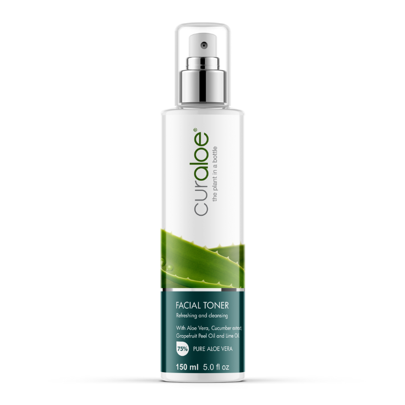 Curaloe Facial Toner with 75% Aloe Vera, designed to deeply cleanse and balance pH for healthier skin